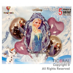 SET DE GLOBOS METALIZADO FROZEN 5 UNIDADES X 1